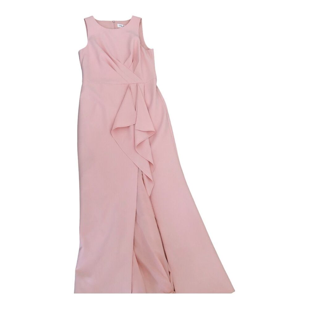 Eliza J‎ Sleeveless Pink Cross Bodice Cascading Ruffle Maxi Gown w/Split Size 12 - Picture 3 of 16